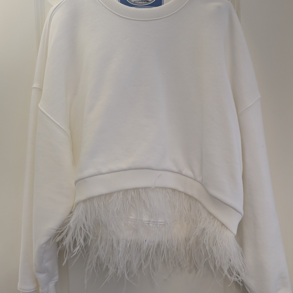 Cinq à Sept White Feather Trim Sweater